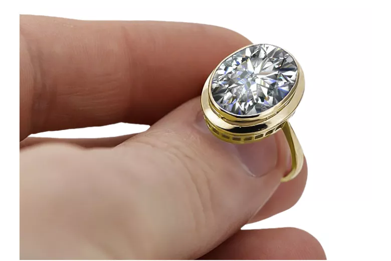 Циркон 14K жълто злато Пръстен Винтидж бижута vrc285y